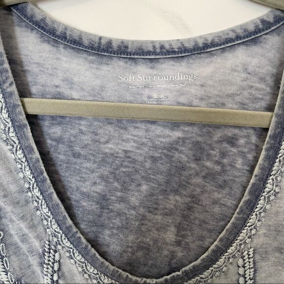 Soft Surroundings Blue Floral Embroidered T-Shirt - Picture 4 of 7